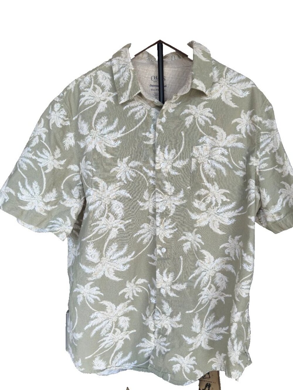 CHAPS Seacoast Wash Men’s White Palms on Green Floral Hawaiian Shirt Size XXL